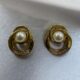 Elegant pearl centre studded and crystals on curve gold toned vintage earrings