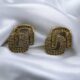 Crystal-encrusted geometric statement earrings, gold-plated, modern design