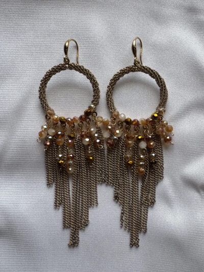 unnamed (1) Handcrafted golden biege dangler hoop earrings